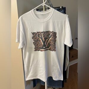Gildan White Tee with Leopard Print Design- No label